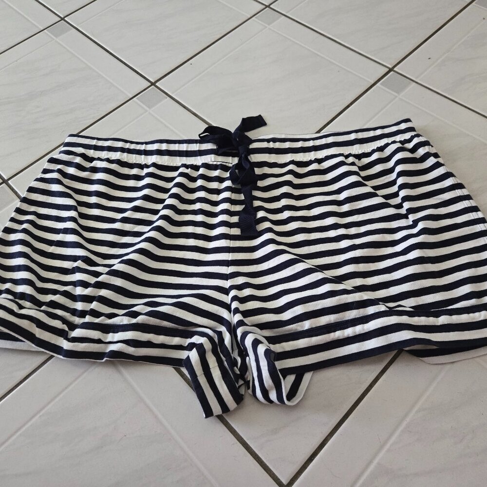 J Crew Dreamy Pajama Shorts Blue White Stripe XL
